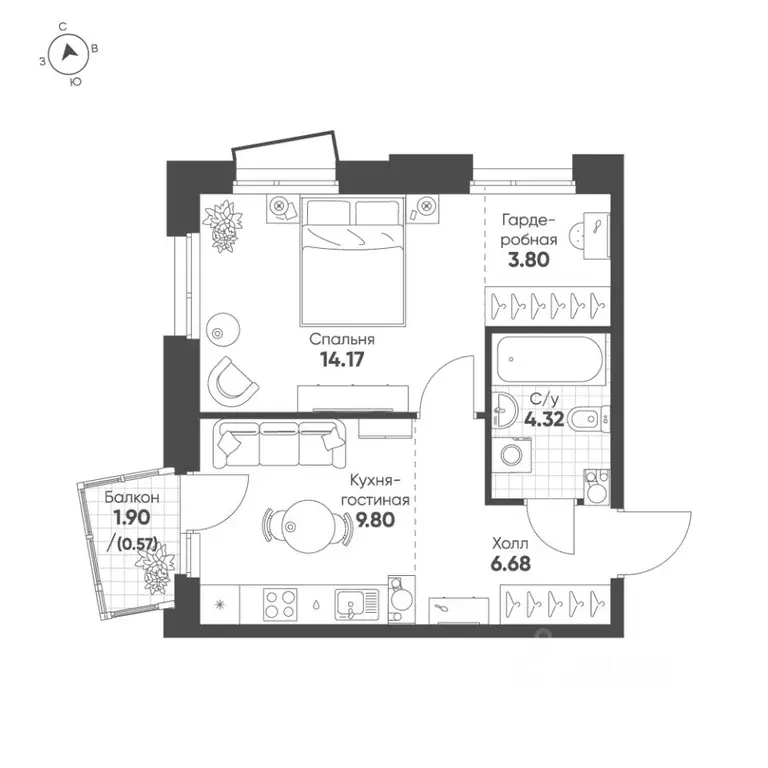 1-к кв. Татарстан, Казань Счастье в Казани жилой комплекс (39.34 м) - Фото 1