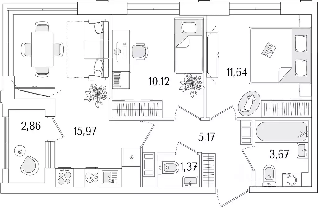 2-к кв. Санкт-Петербург ул. Фучика, 12к2Г1 (49.37 м) - Фото 0