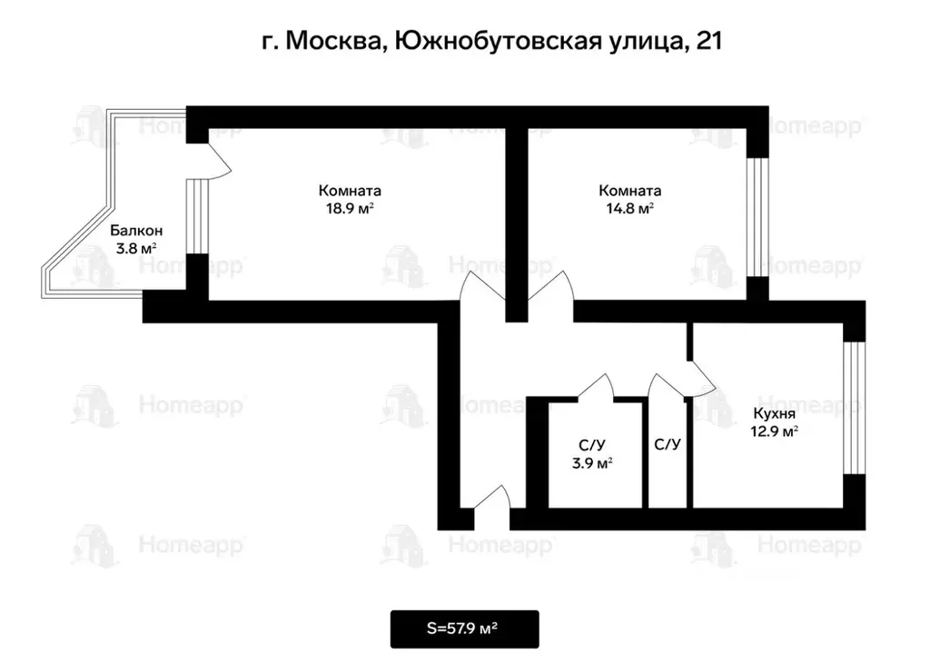 2-к кв. Москва Южнобутовская ул., 21 (57.9 м) - Фото 2
