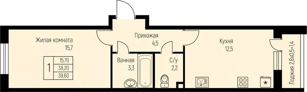 1-к кв. Краснодарский край, Краснодар муниципальное образование, пос. ... - Фото 0