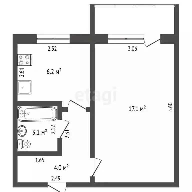 1-к кв. Коми, Усинск ул. Ленина, 17 (34.4 м) - Фото 0