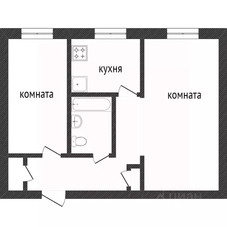 2-к кв. Бурятия, Улан-Удэ ул. Гагарина, 33 (40.7 м) - Фото 1