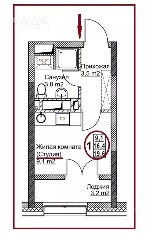 Студия Нижегородская область, Нижний Новгород ул. Бетанкура (19.6 м) - Фото 2