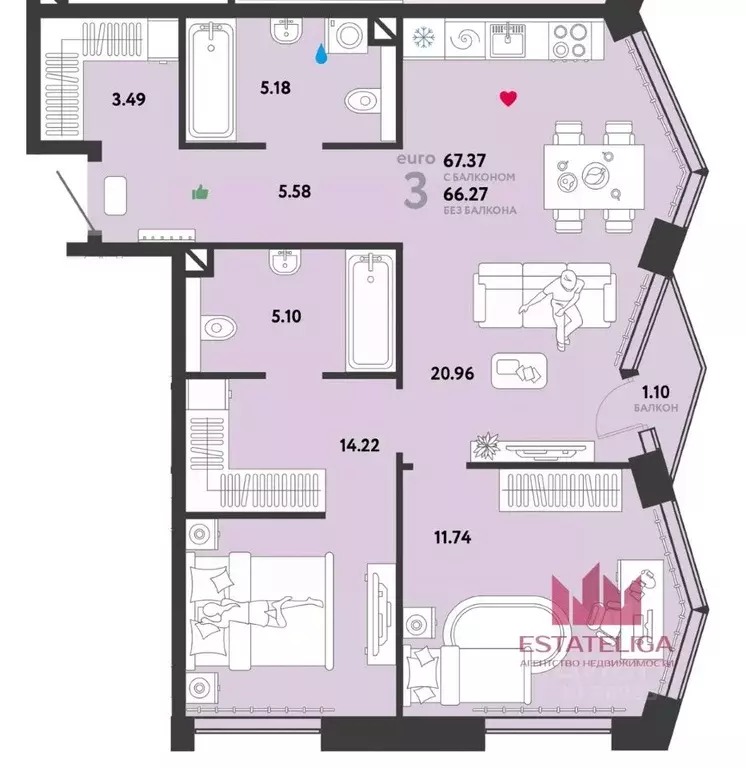 2-к кв. Москва ул. Мустая Карима, 12 (67.6 м) - Фото 2