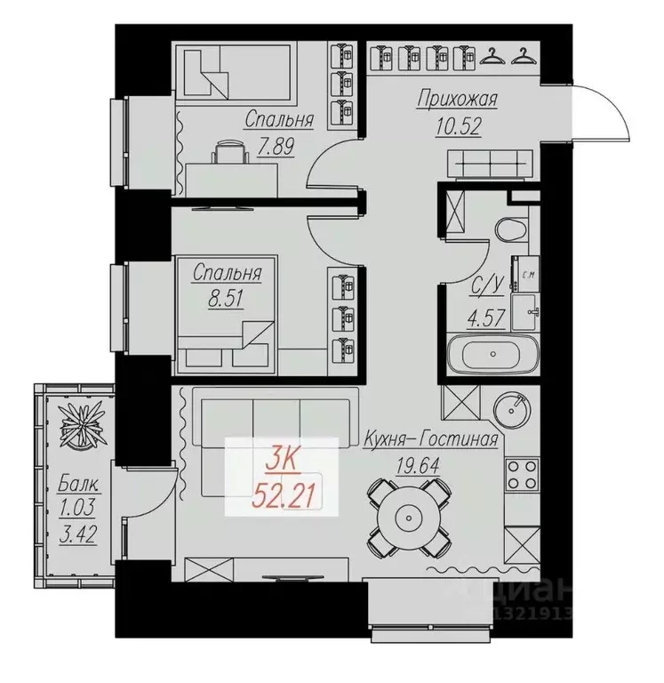 2-к кв. Красноярский край, Красноярск Семафорная ул., 441а (52.21 м) - Фото 0