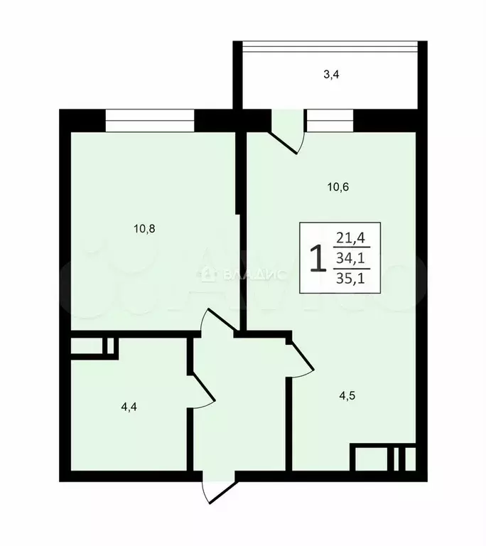 1-к. квартира, 35,1 м, 7/16 эт. - Фото 0