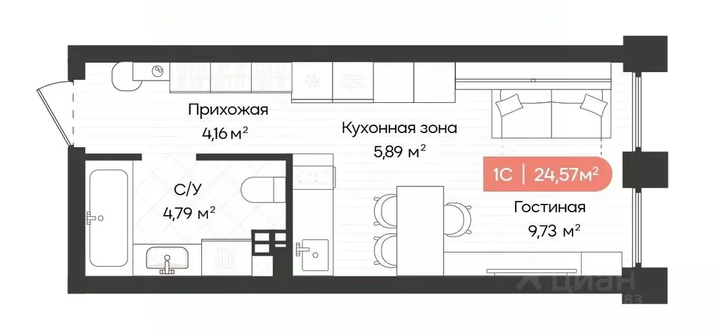 1-к кв. Новосибирская область, Новосибирск Ленинградская ул., 340 ... - Фото 0