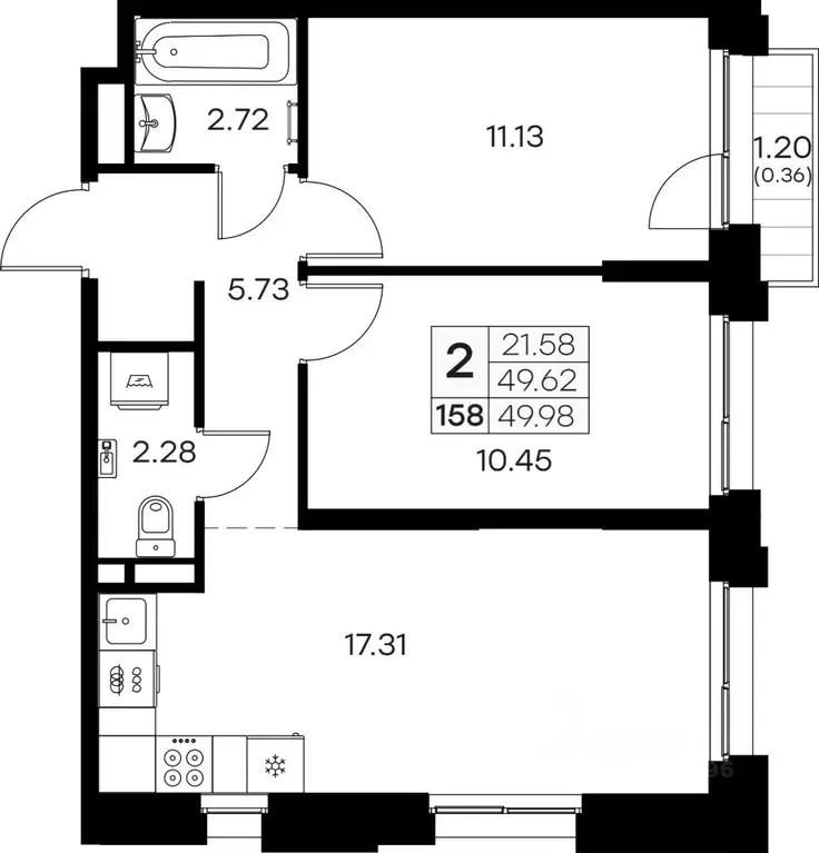 2-к кв. Мурманская область, Мурманск Долина Уюта тер.,  (49.98 м) - Фото 0