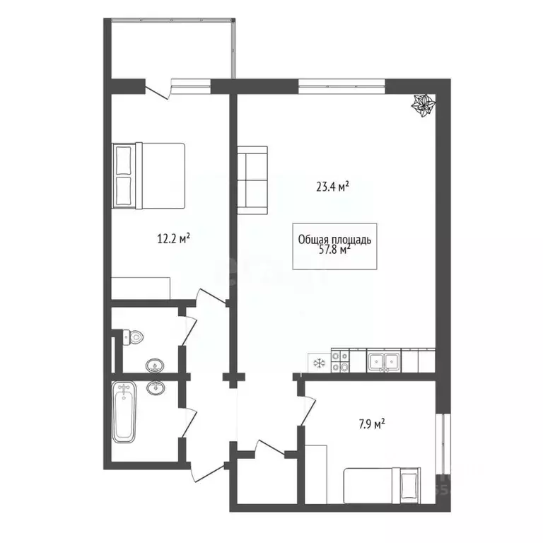 2-к кв. Новосибирская область, Новосибирск ул. Татьяны Снежиной, 19/1 ... - Фото 2