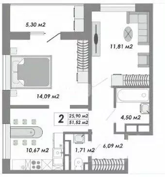 2-к кв. Оренбургская область, Оренбург ул. Гаранькина, 21 (51.52 м) - Фото 1