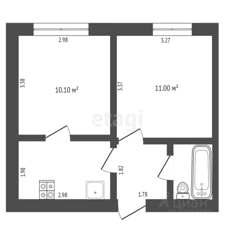 2-к кв. Тюменская область, Тюмень ул. Республики, 248 (33.5 м) - Фото 2