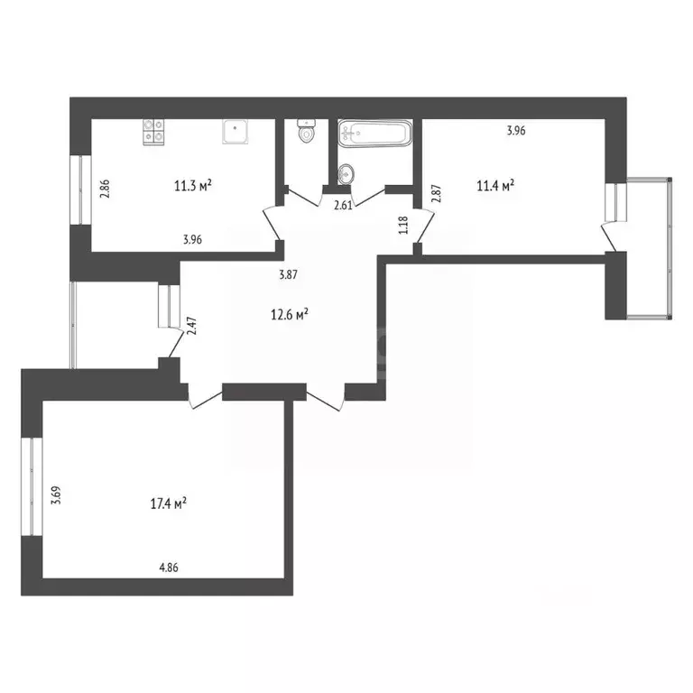 2-к кв. Тюменская область, Тюмень Харьковская ул., 59к3 (56.3 м) - Фото 2
