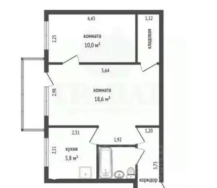 2-к кв. Свердловская область, Екатеринбург ул. Комсомольская, 19 (44.4 ... - Фото 1