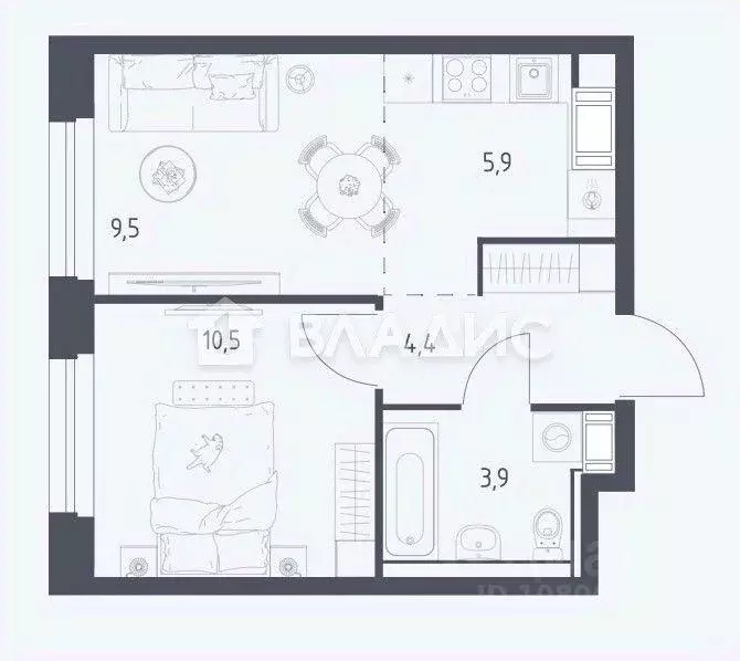 Квартира, 2 комнаты, 32.5 м - Фото 0