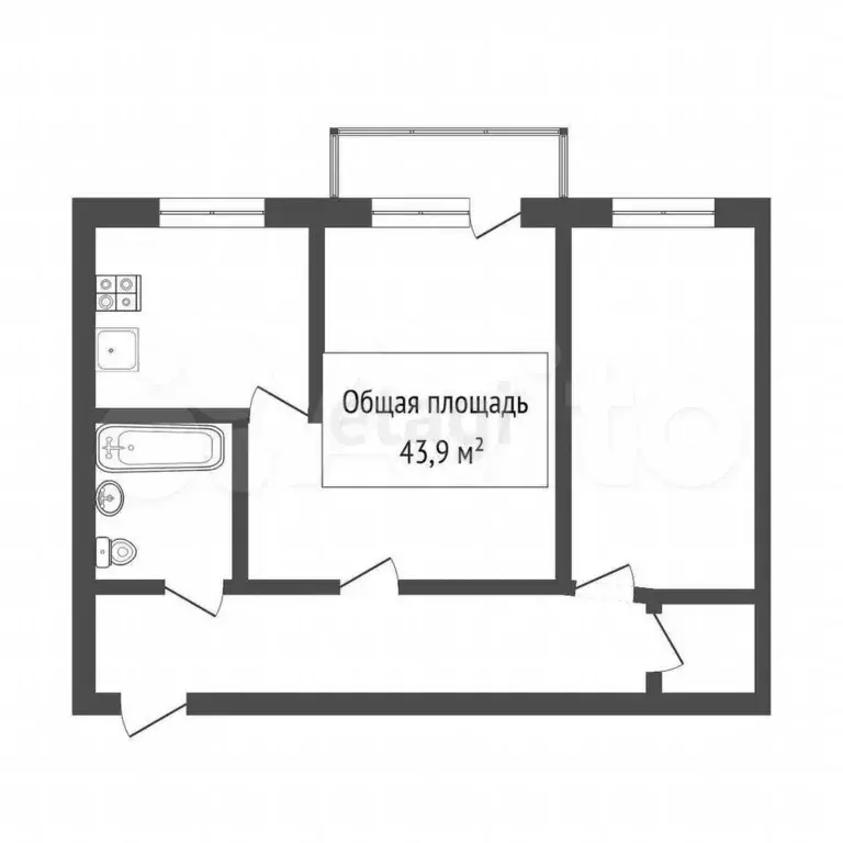 2-к. квартира, 43,9 м, 3/5 эт. - Фото 0