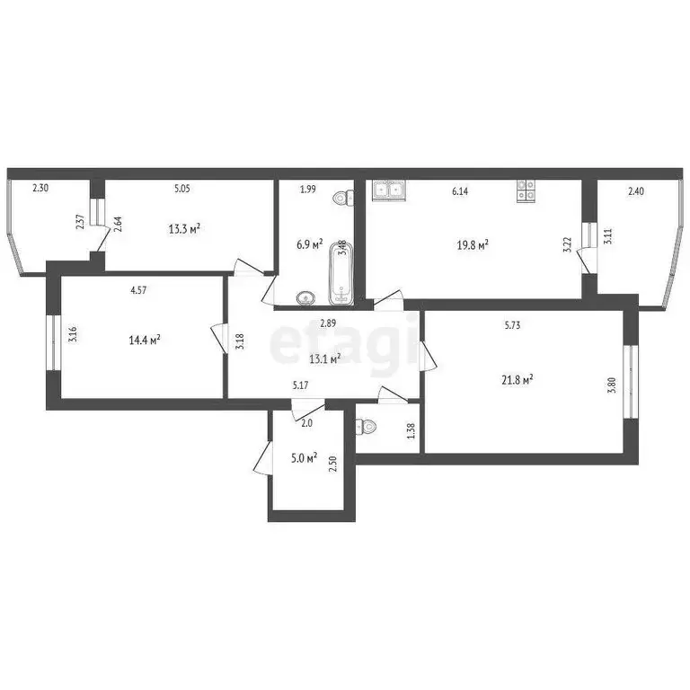 3-комнатная квартира: Тюмень, улица Малыгина, 56к2 (102.7 м) - Фото 0
