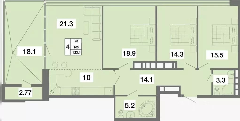 Квартира, 4 комнаты, 123 м - Фото 0