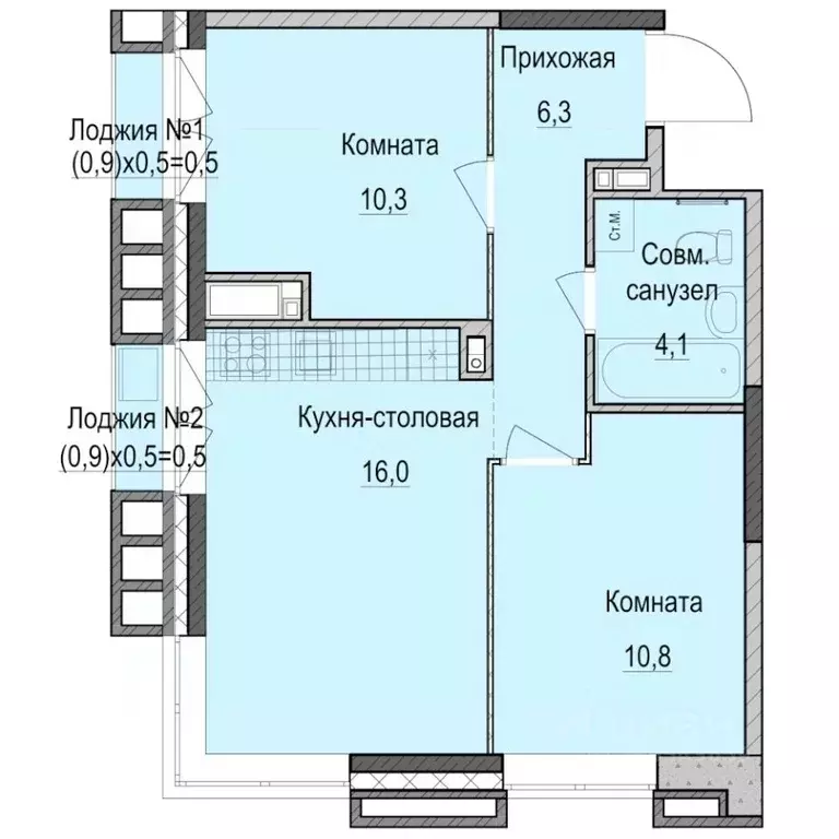 2-к кв. Татарстан, Казань Ферма-2 жилмассив,  (48.5 м) - Фото 1