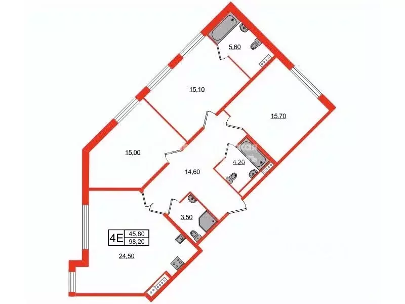 3-к кв. Санкт-Петербург Миргородская ул., 1 (98.2 м) - Фото 1