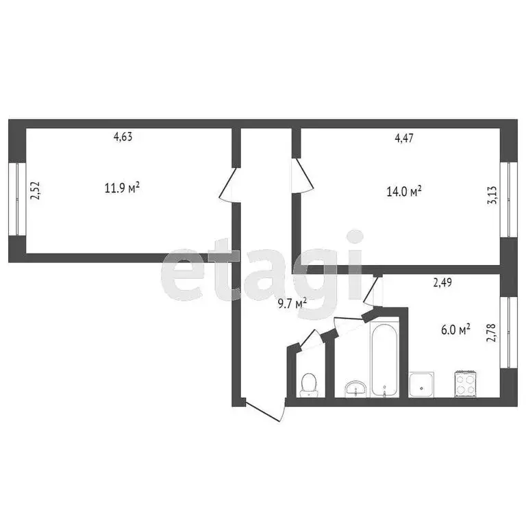 2-комнатная квартира: посёлок Ингаир, 1 (44.8 м) - Фото 2