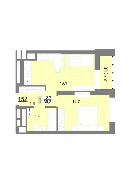 1-к кв. Свердловская область, Екатеринбург ул. Шаумяна, 77 (39.2 м) - Фото 1
