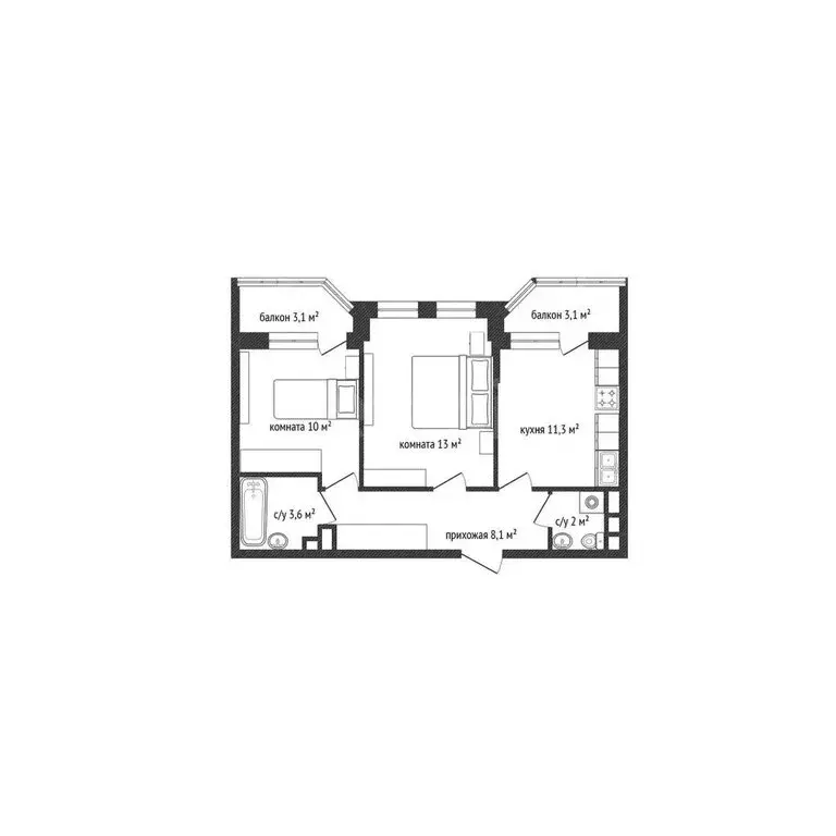 2-комнатная квартира: Краснодар, улица имени Генерала Корнилова, 14к1 ... - Фото 0