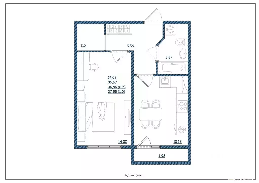 1-к кв. Тверская область, Тверь Новочеркасская ул., 48 (37.55 м) - Фото 1