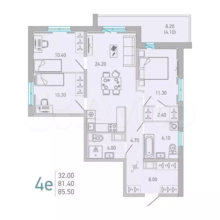 3-к. квартира, 85,5 м, 13/16 эт. - Фото 0