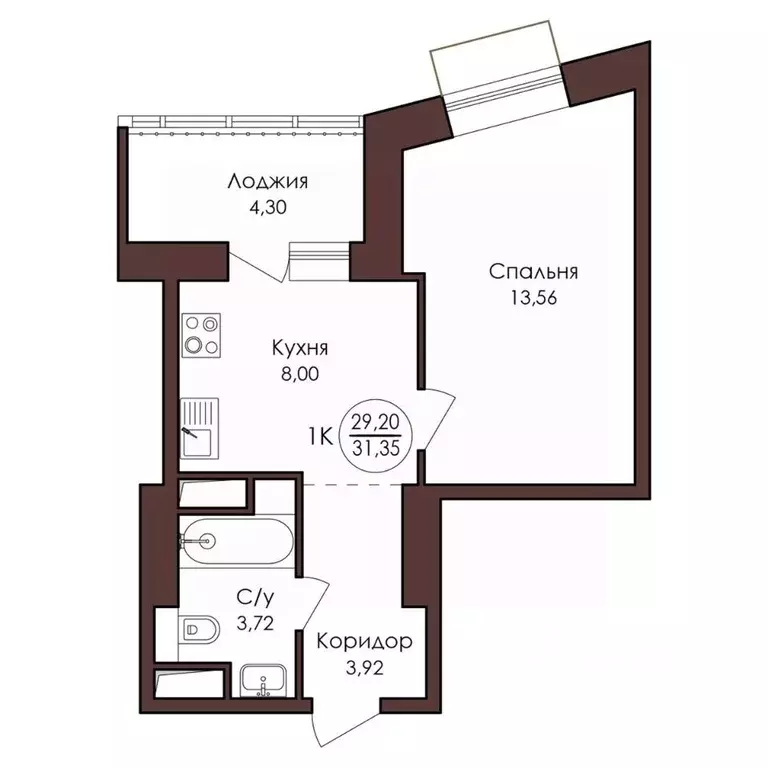 1-к кв. Хабаровский край, Хабаровск Советская ул., 33 (31.35 м) - Фото 1