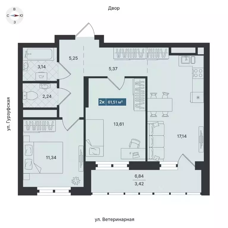 2-к кв. Свердловская область, Екатеринбург ул. Ветеринарная (62.13 м) - Фото 0