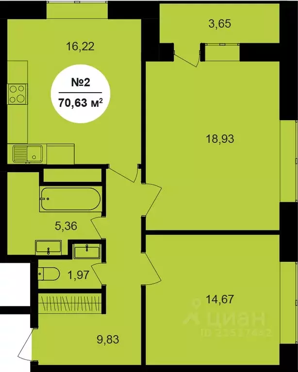 2-к кв. Калужская область, Обнинск 51А мкр, Парковый Центр жилой ... - Фото 0