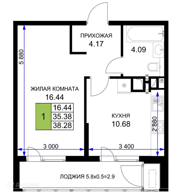 Продаётся 1-к квартира, 38.28 м - Фото 0