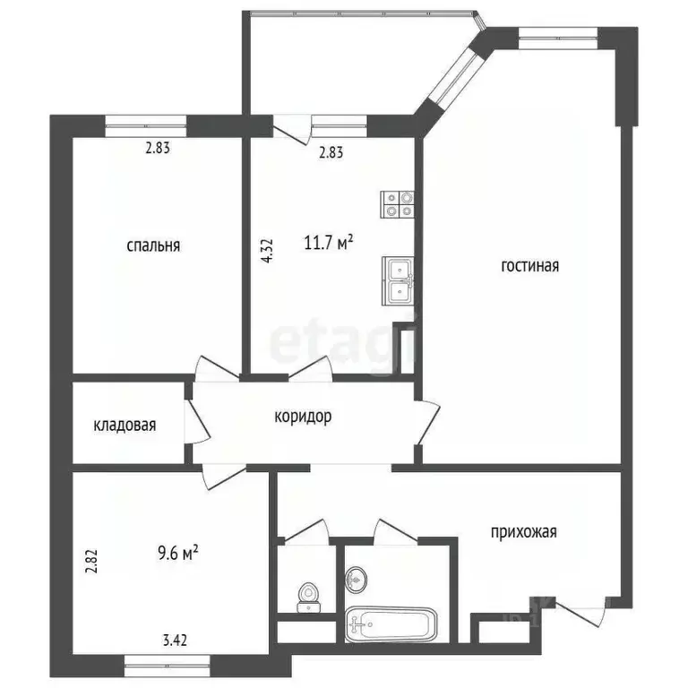 3-к кв. Ханты-Мансийский АО, Сургут Югорская ул., 13 (81.1 м) - Фото 1