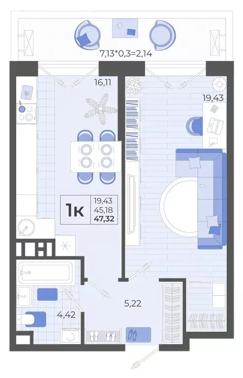 1-комнатная квартира: Краснодарский край, Тихорецк (45.18 м) - Фото 0
