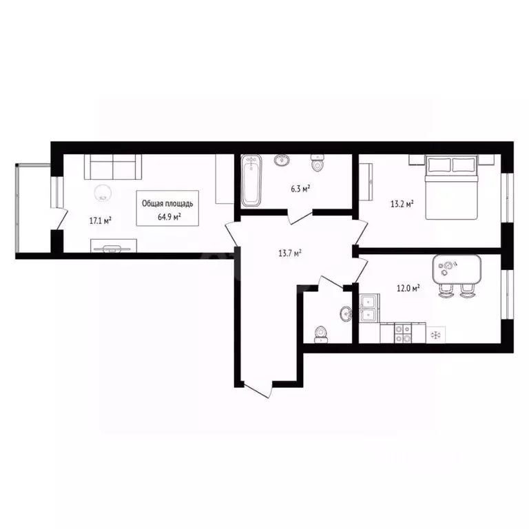 2-к кв. Новосибирская область, Бердск МК Сибиряк тер., к6 (64.9 м) - Фото 1