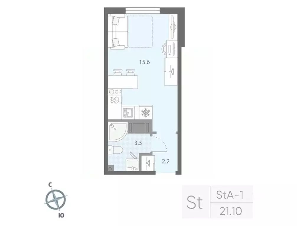 Студия Санкт-Петербург Товарищеский просп., 38Б (21.1 м) - Фото 0