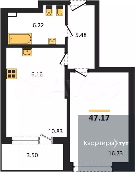 1-к. квартира, 47,2м, 2/23эт. - Фото 0