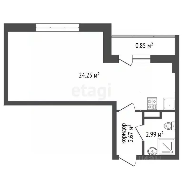 Студия Ярославская область, Ярославль ул. Брагинская, 18к4 (30.1 м) - Фото 2