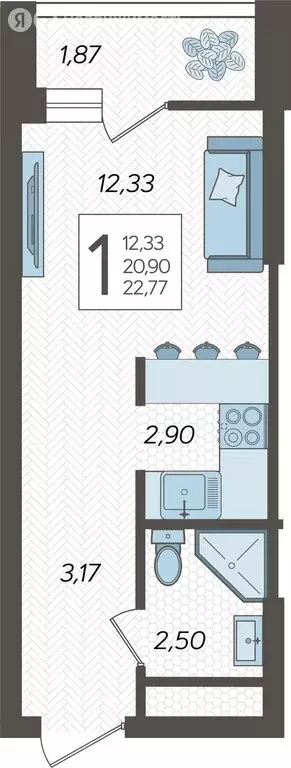 Квартира-студия: Сочи, жилой комплекс Кислород, 2 (22.77 м) - Фото 0