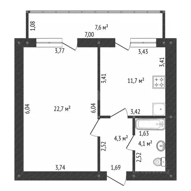 1-к кв. Башкортостан, Уфа Дагестанская ул., 33 (42.8 м) - Фото 1