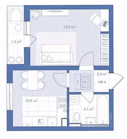 1-к кв. Воронежская область, Воронеж ул. Шишкова, 140Б/11 (35.0 м) - Фото 0