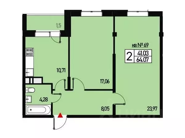 2-к кв. Москва ул. Генерала Донскова, 27к3 (63.1 м) - Фото 1