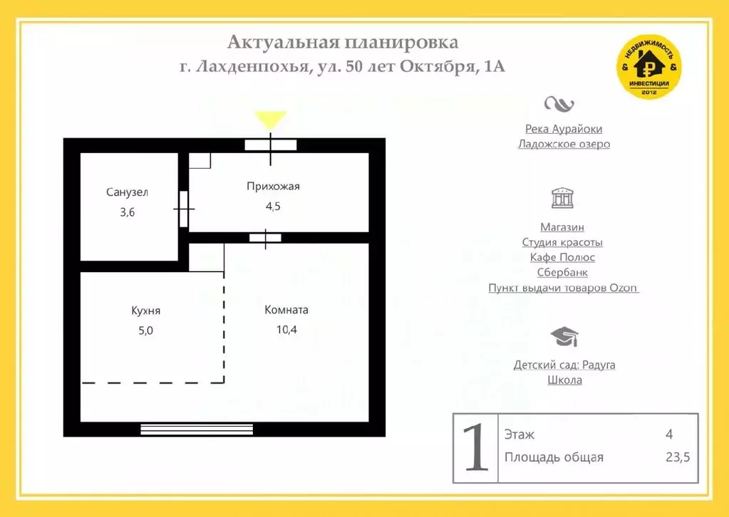 1-к кв. Карелия, Лахденпохья ул. 50 лет Октября, 1А (23.5 м) - Фото 1