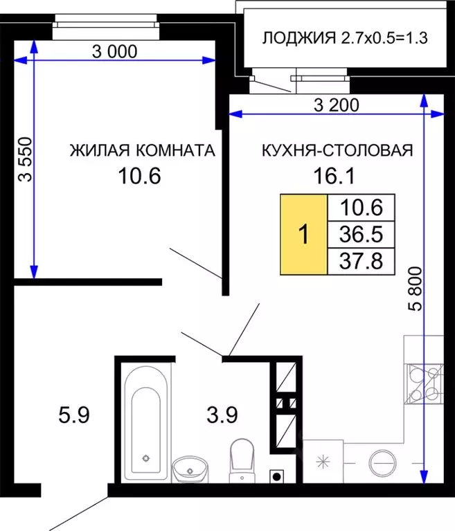 1-к кв. Краснодарский край, Краснодар Дыхание жилой комплекс (37.8 м) - Фото 0