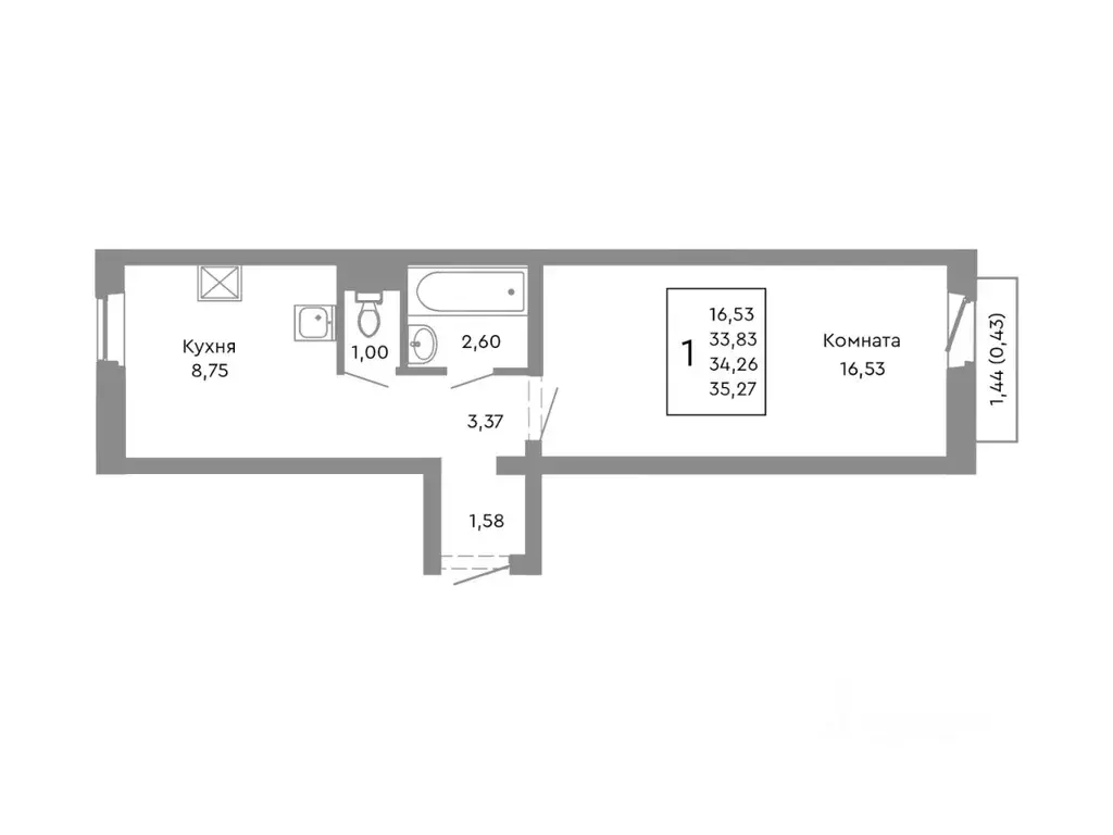 1-к кв. Челябинская область, Челябинск Нефтебазовая ул., 1-13 (34.26 ... - Фото 0