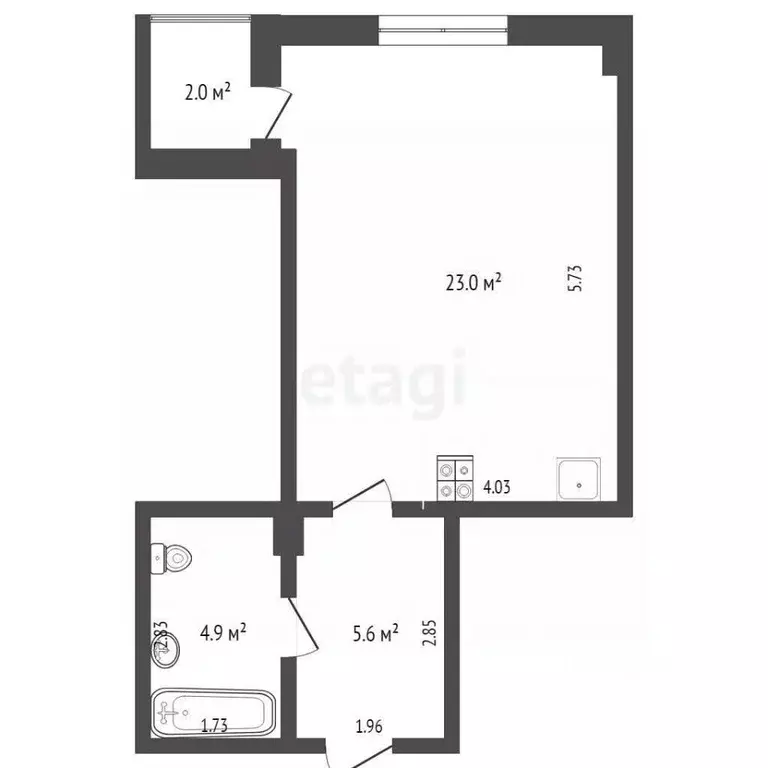 Студия Тюменская область, Тюмень бул. Бориса Щербины, 18 (32.4 м) - Фото 2