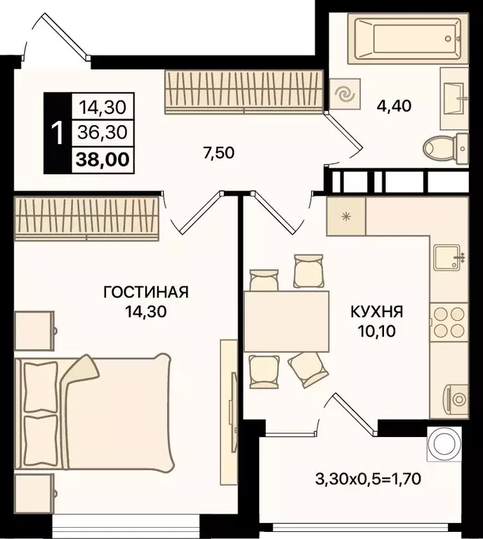 1-к кв. Ростовская область, Ростов-на-Дону просп. Шолохова (38.0 м) - Фото 0