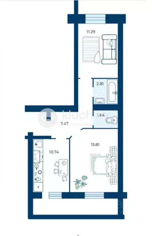 2-к кв. Татарстан, Казань ул. Николая Ершова, 66В (49.2 м) - Фото 2
