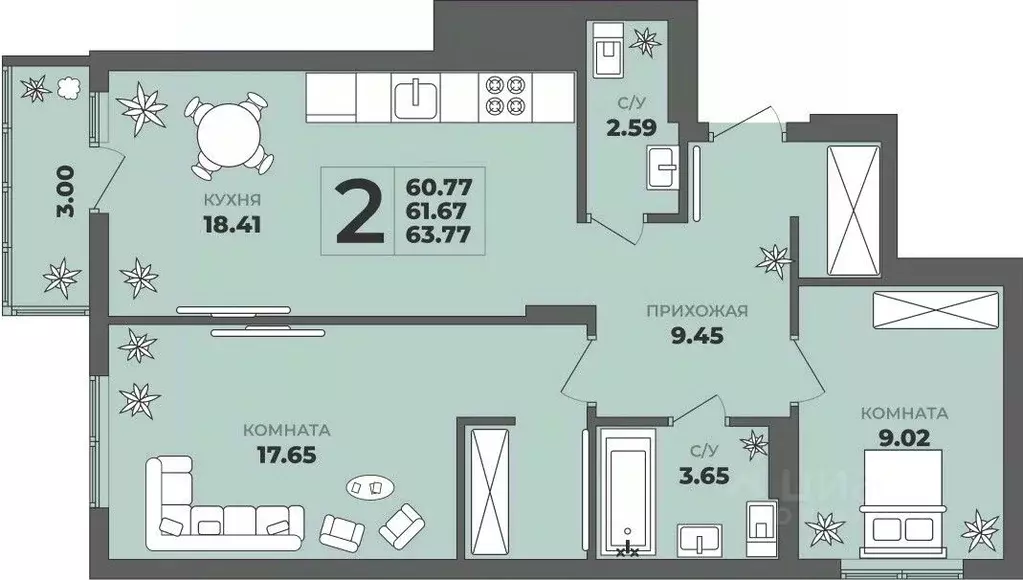 2-к кв. Калининградская область, Калининград ул. Генерала Толстикова, ... - Фото 0