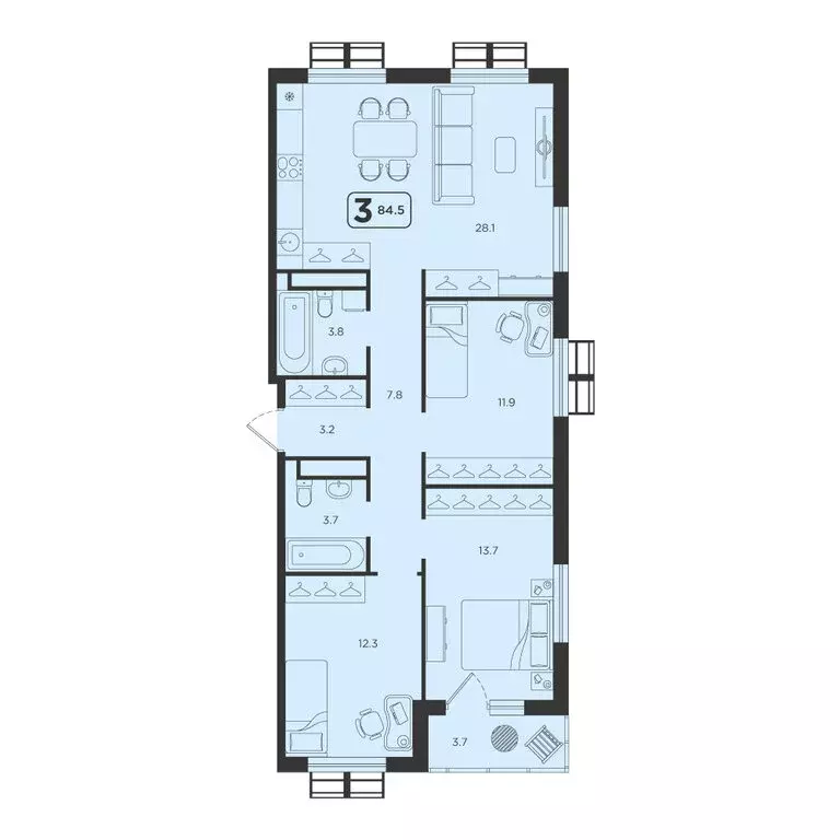 3-комнатная квартира: Тюмень, Центральный округ (84.5 м) - Фото 0